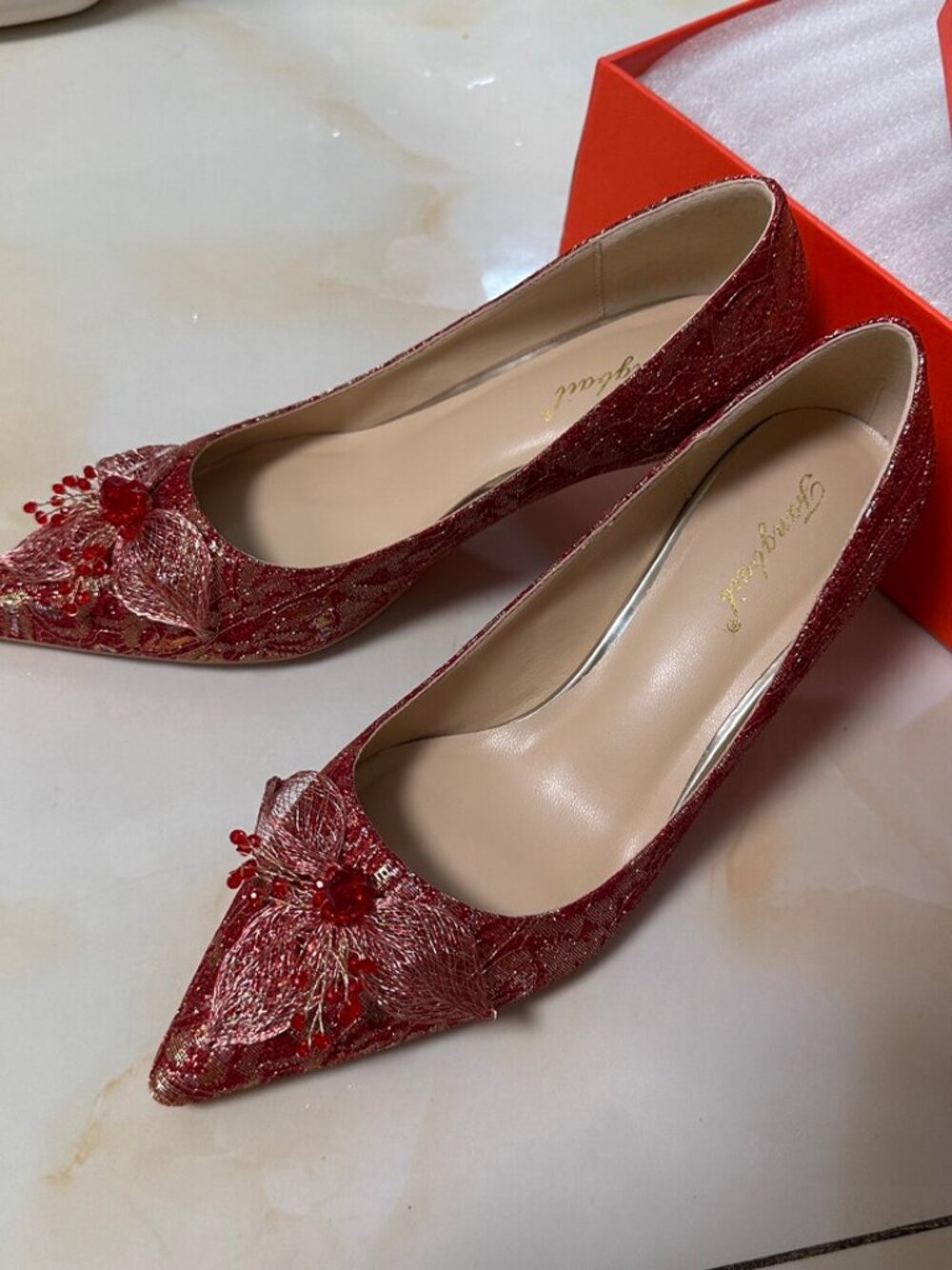 Elegant French-style red stiletto high heels